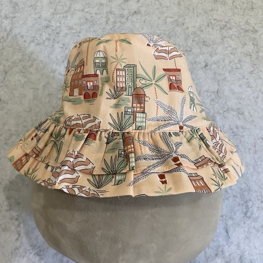 Janie and Jack Girls Peach Tropical Palm Bucket Hat 3-6 m Sun Hat Summer Beach
